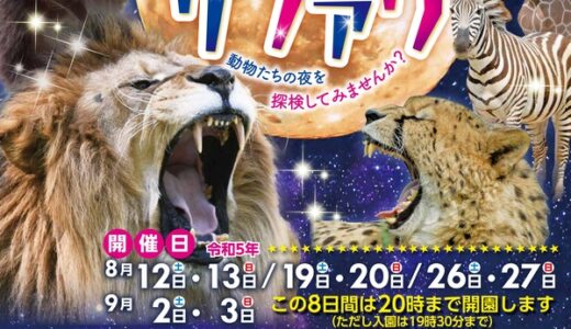 【夜の動物園を探検】広島市安佐動物公園の｢納涼ナイト☆サファリ2023｣は、8/12(土)～9/3(日)の土・日曜8日間に開催。