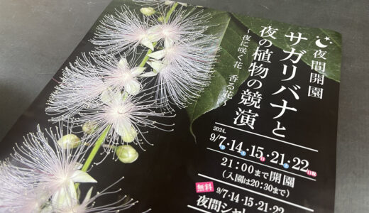 広島市植物公園で夜間開園「サガリバナと夜の植物の競演～夜に咲く花 香る花～」が始まってる。9/7(土)、14(土)、15(日)、21(土)、22(日祝)の5日間。野外コンサートも開催。